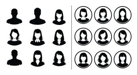 Profile avatar icon set vector silhouette black and white design