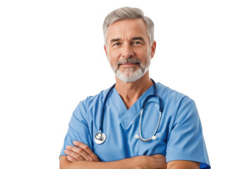 Smiling male nurse with stethoscope isolated on transparent background