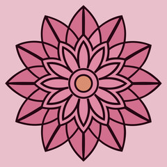 Geometric pink flower mandala design with dark outline