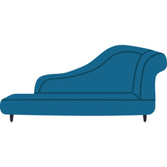 A Teal Blue Chaise Lounge Sofa with Dark Legs on a Transparent White Background