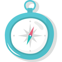 A Teal Colored Compass With A White Face Featuring A Star Shaped Dial And Red And Blue Needles Isolated On A Transparent Background Symbolizing Direction And Navigation