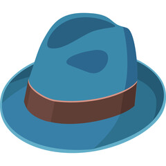 A Teal Fedora Hat With A Brown Band And A Transparent Background Isolated In The Studio