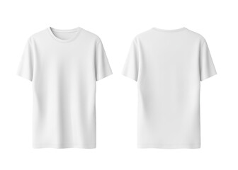 Camiseta blanca lisa parte delantera y trasera sobre fondo blanco. Generado con IA