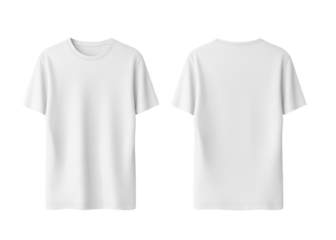 Camiseta blanca lisa parte delantera y trasera sobre fondo blanco. Generado con IA