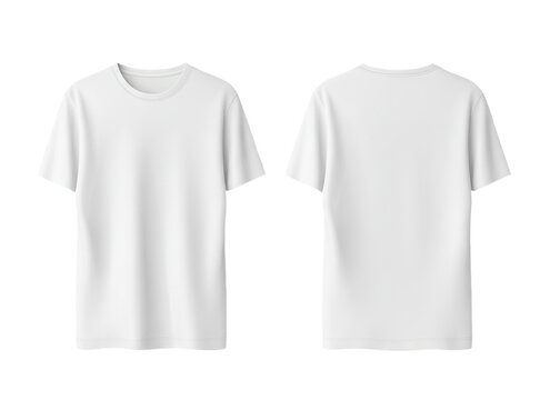 Camiseta blanca lisa parte delantera y trasera sobre fondo blanco. Generado con IA