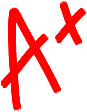 Red A Plus grade mark drawn with bold marker texture on a black background.
