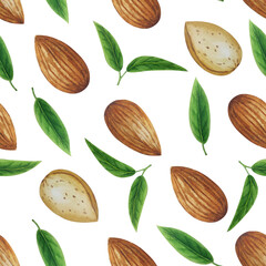 Watercolor almond nut seamless pattern. For your design