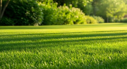 Obraz premium Lush Green Lawn Bathed in Golden Sunlight and dappled shadows