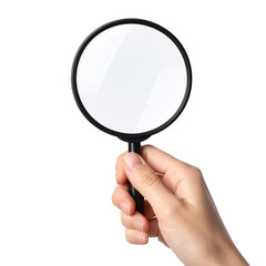 Magnifying Glass Exploration: A close-up shot of a hand holding a magnifying glass, focusing on the pursuit of knowledge, discovery, and observation.
