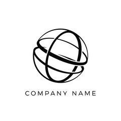 Fototapeta premium Abstract black and white globe logo design with intertwined rings.