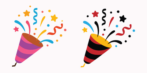 Celebration Party Popper Illustration with Confetti and Streamers for Special Events
