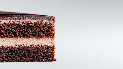 Indulgent chocolate cake slice with creamy filling and glossy ganache topping a delicious treat