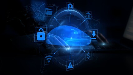 Futuristic Digital Security Concept with Blue Hues and Technology Icons