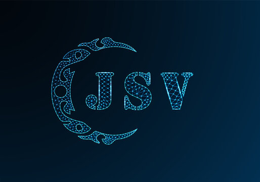 Low poly letter logo JSV design. JSV letter logo low poly vector design on blue color gradient background. JSV logo low poly design