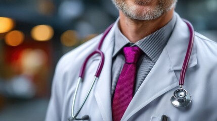Professional doctor with stethoscope and vibrant tie embodies modern healthcare expertise and compassionate care