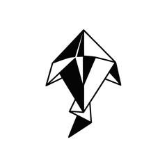 Abstract geometric origami bird illustration in black and white.