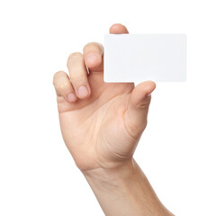 Hand holding a Business Card: A hand gracefully presents a blank business card, symbolizing potential and opportunity. Perfect for your design and message.