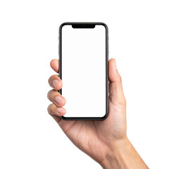 Hand Holding a Phone: A close-up shot of a hand holding a modern smartphone, featuring a blank screen, emphasizing technology and communication.