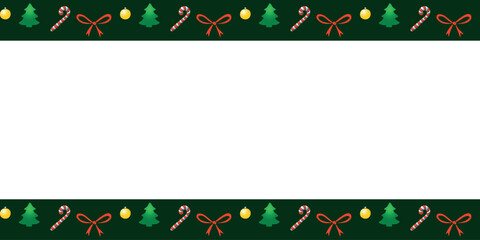 Vector background, frame, border of festive Christmas symbols in flat style. Horizontal top and bottom edging, decoration on theme New Year and xmas