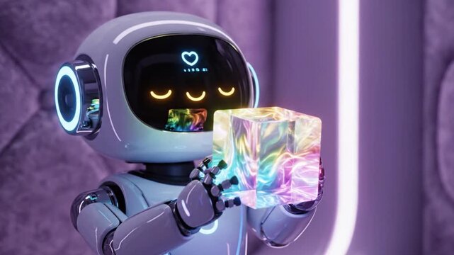 Robot Examining a Luminous Cube with Care