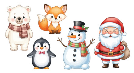 Adorable Winter Friends and Santa Claus Celebrating the Festive Holiday Season Together