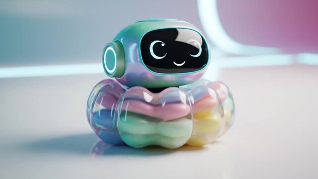 Cute and Colorful Digital Robot with Octopus-like Arms and a Friendly Expression