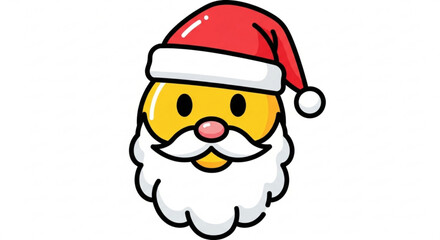 A cheerful yellow emoji wearing a santa hat and a white beard isolated on, spreading holiday cheer and festive spirit for christmas