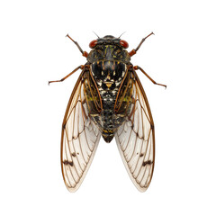 Cicada Detail: A captivating top-down view of a cicada showcases its intricate patterns, delicate wings, and mesmerizing red eyes, offering a glimpse into the beauty of insect life.
