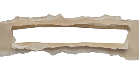 Horizontal band of light brown or beige paper with a rectangular opening torn through the center, creating a clean inner window framed by ragged, irregular edges