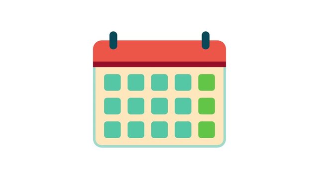 Flat monthly calendar icon showing highlighted dates for scheduling, planning events, organizing tasks, and managing appointments effectively