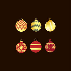 Set of Six Golden  Christmas Ornaments Holiday Balls Decoration Collection