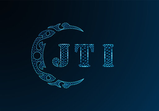 Low poly letter logo JTI design. JTI letter logo low poly vector design on blue color gradient background. JTI logo low poly design