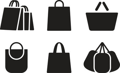 Shopping Bag Icons. Retail tote silhouettes, paper bag shapes, and reusable shopping bag vector graphics © Creative Juel 