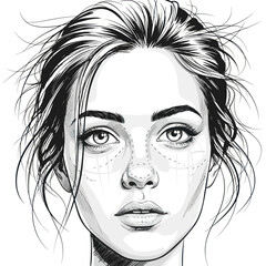 Detailed Portrait of a Woman with Expressive Eyes and Flowing Hair.