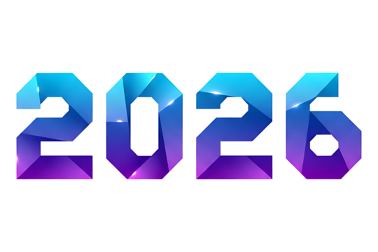 Crystal Polygon 2026 Number Design, Abstract Faceted Style