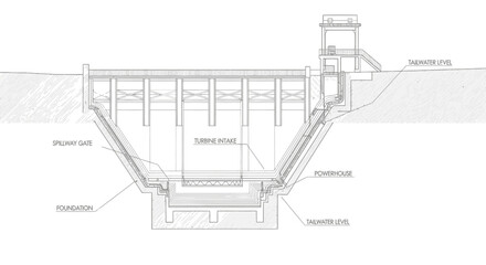Cross-Sectional Diagram of a Concrete Gravity Dam Structure.