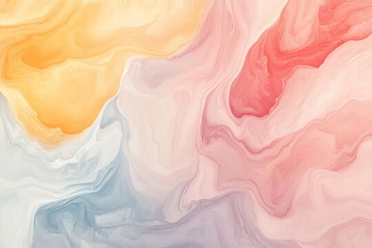 Abstract watercolor illustration featuring flowing patterns in soft pastel colors of yellow, pink, and blue, creating a serene and harmonious visual experience for artistic backgrounds