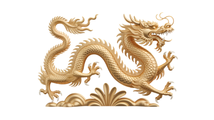 Ornate golden mythical dragon figure representing strength and good fortune against a dark backdrop.