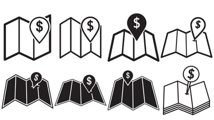 Folded Map with Dollar Pin — Geolocated Payment Marker Icon for Local Commerce, Merchant Discovery and Cash Access Mapping