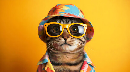 Cool Cat In Sunglasses And Hawaiian Outfit