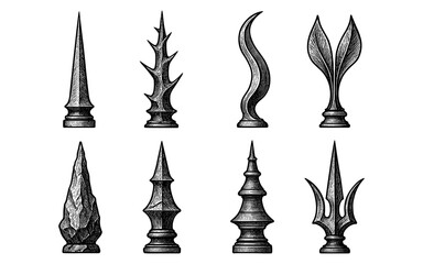 Vintage engraved spear tips collection with ornate designs