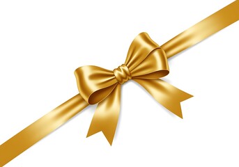 Elegant golden ribbon bow decoration on white background perfect for gift wrapping and festive celebrations with luxurious style