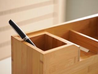 Wooden desk organizer with pen and pencil