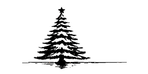 Vector illustration of a green fir or spruce evergreen pine tree decorated with a star for a winter Christmas holiday celebration