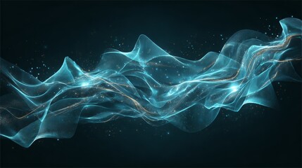 Abstract blue smoke pattern on black background with flowing light curve texture and smooth motion