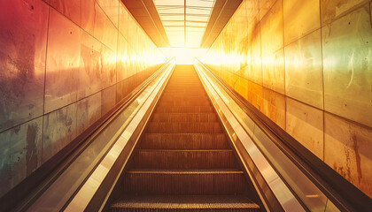 Obraz premium Escalator leading towards bright sunlight