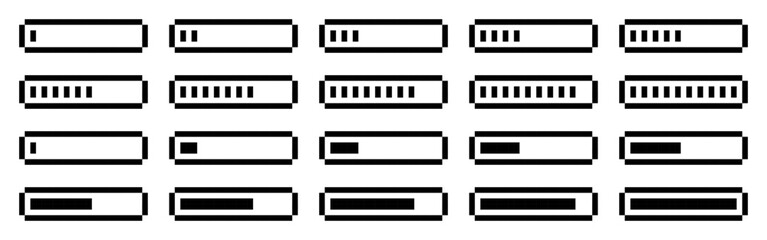 Set of pixelated loading bars in various stages of completion.