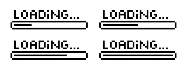 Set of pixelated loading screens with thin progress bars.