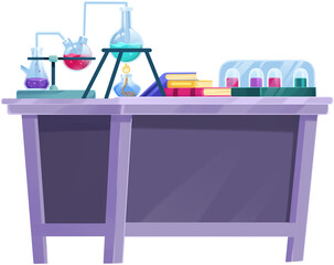 Laboratory Workbench with Chemistry Equipment Illustration