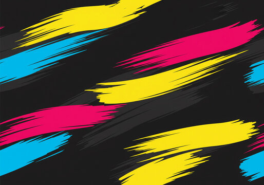 Dynamic Abstract Brush Strokes in CMYK Colors on Black Background